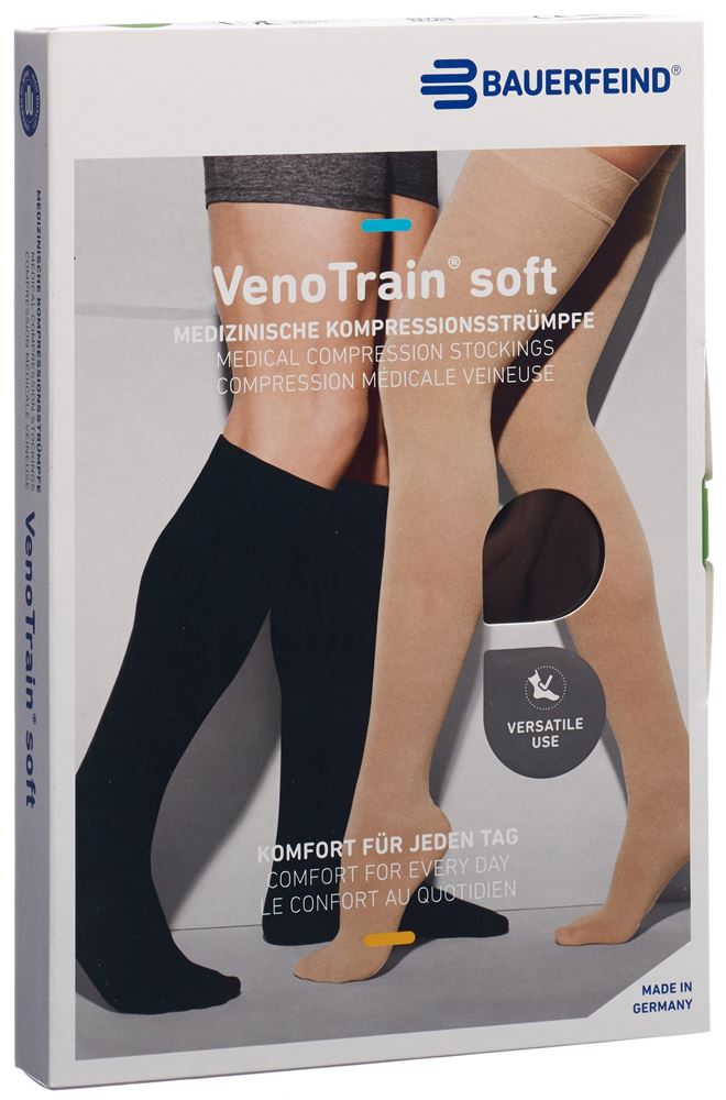 Bauerfeind VenoTrain Soft Kkl2 AD S plus/short geschlossene Fussspitze schwarz 1 Paar