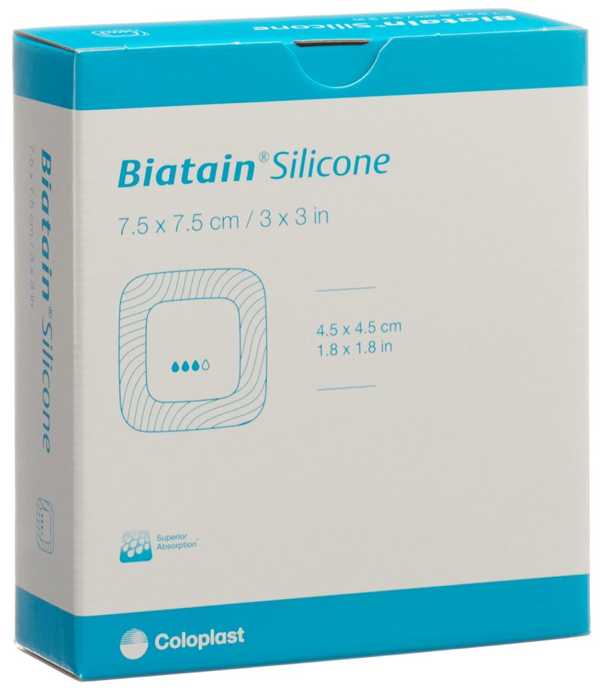 Biatain Silicone Schaumverband 7.5x7.5cm selbsthaftend 10 Stk