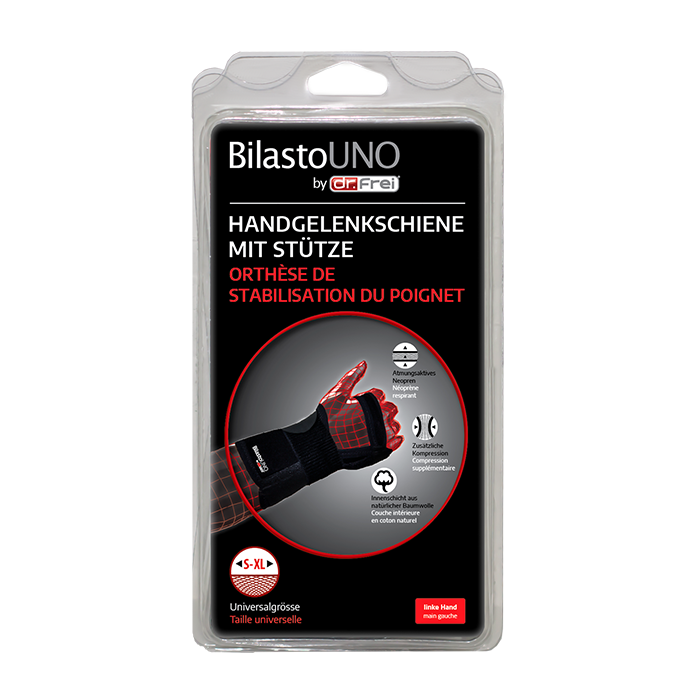 Bilasto Uno Handgelenkschiene S-Xl links mit Stütze und Velcro