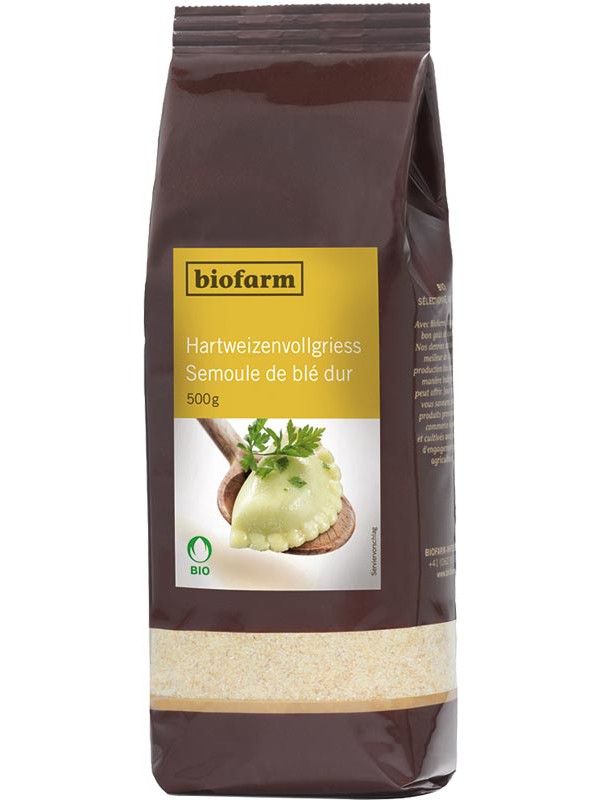 Biofarm Hartweizenvollgries Knospe Beutel 500 G