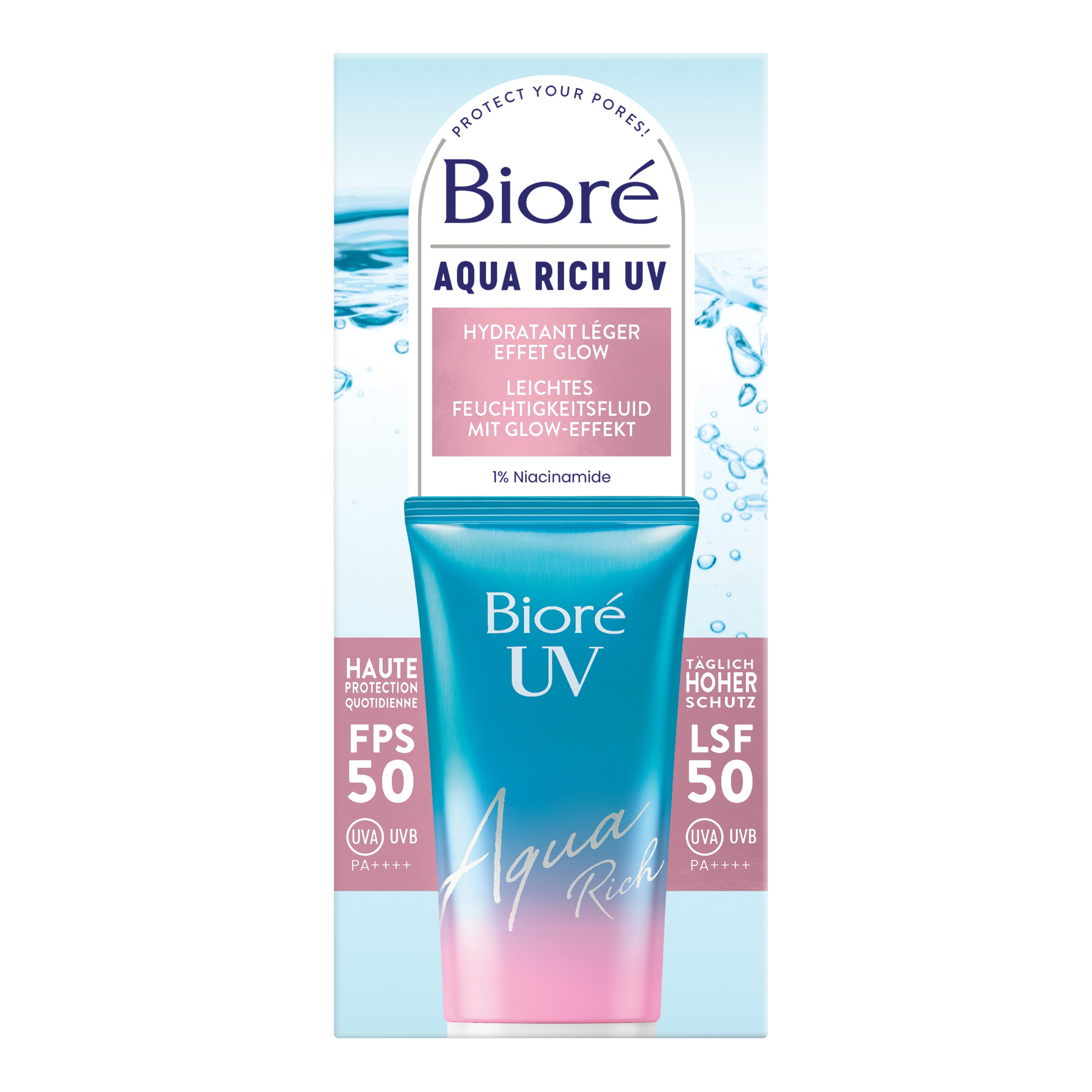 Bioré Aqua Rich UV Feuchtigkeitsfluid leicht mit Glow Effekt Lsf50 50 ml