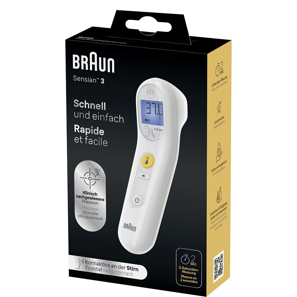 Braun Sensian 3 Stirnthermometer berührungslos Bnt050We