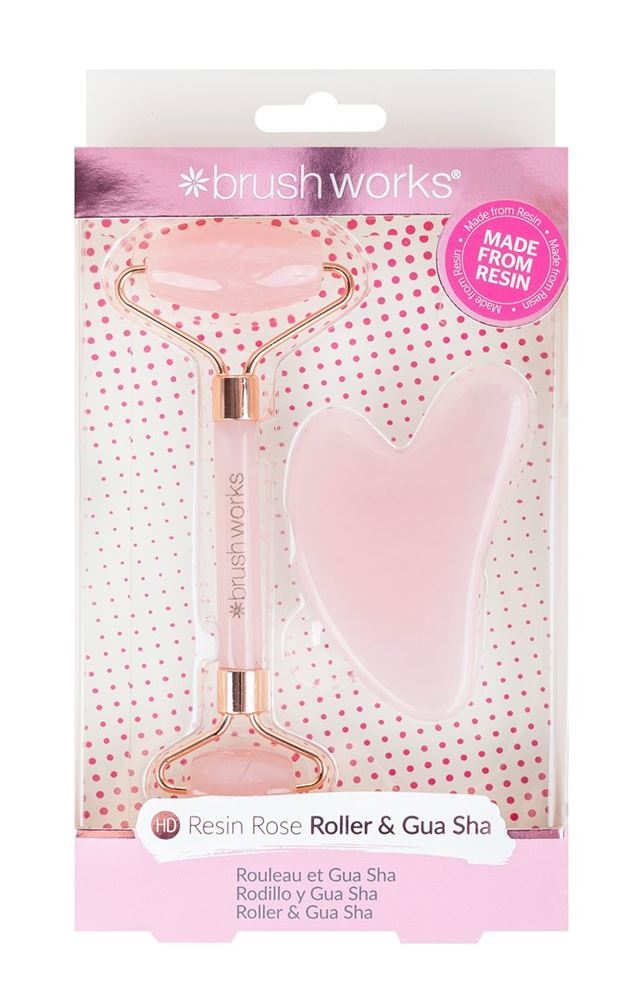 Brushworks Rose Resin Roller & Gua Sha Box 2 Stk
