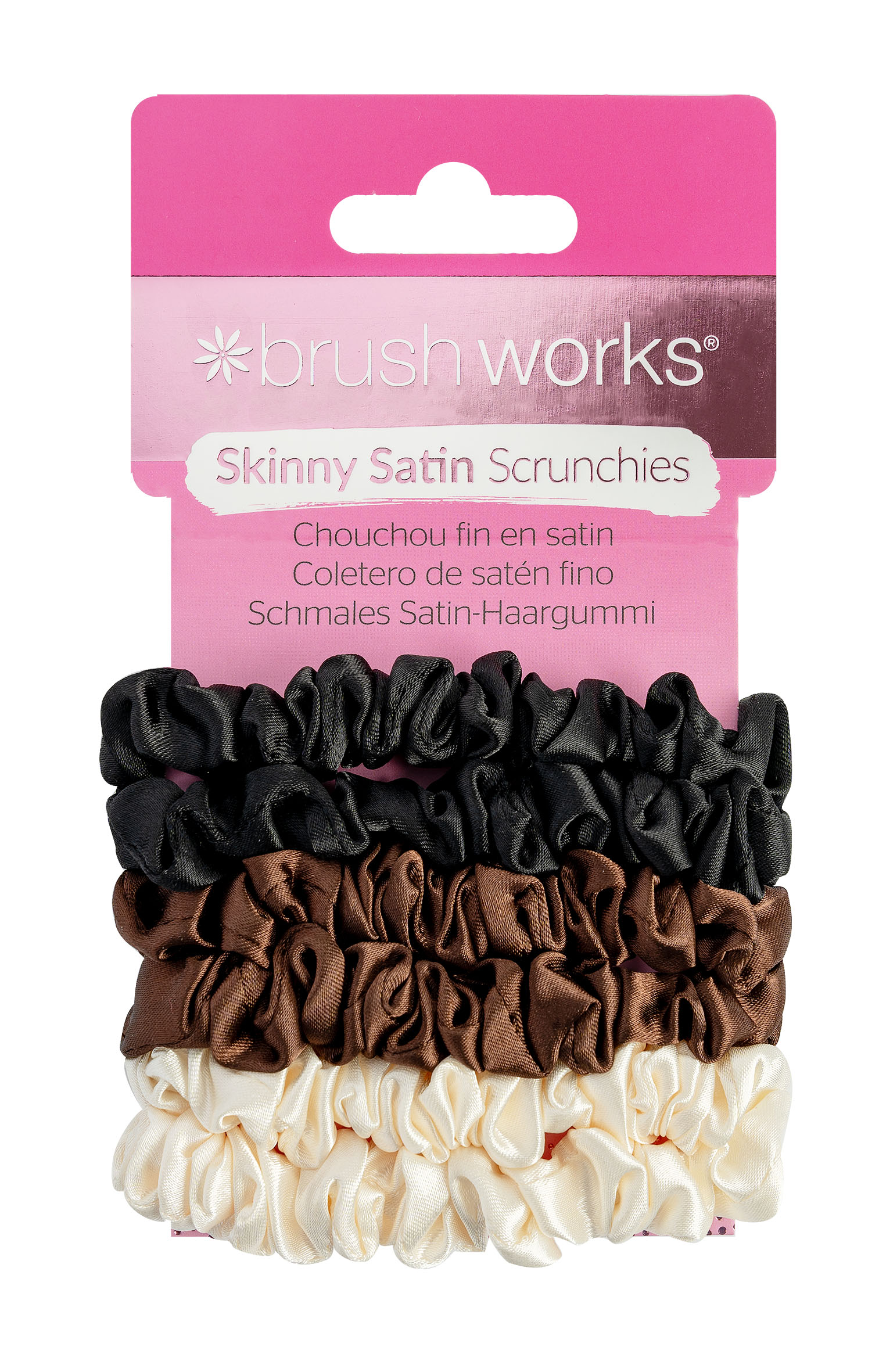 Brushworks Skinny Satin Scrunchies Box 6 Stk