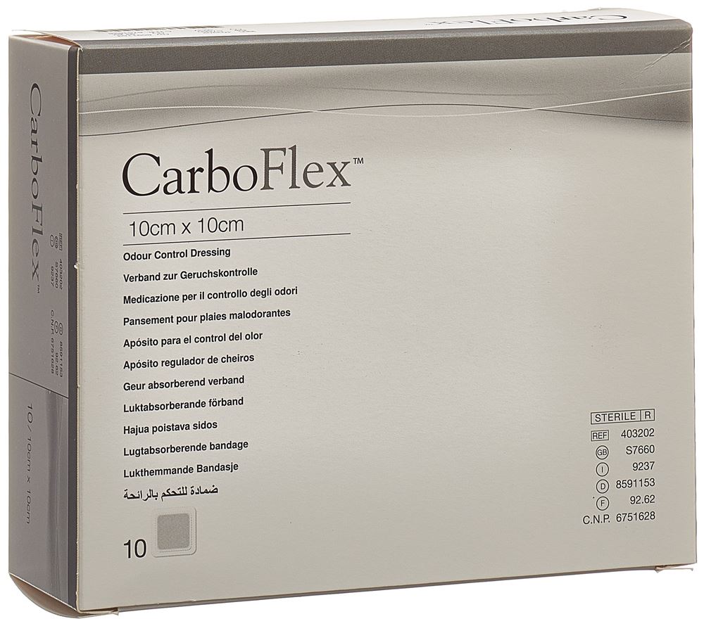 Carboflex Aktivkohle Verband 10x10cm steril 10 Stk