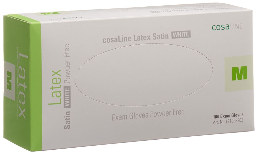 cosaLine Untersuchungshandschuhe M Latex Satin weiss puderfrei 100 Stk