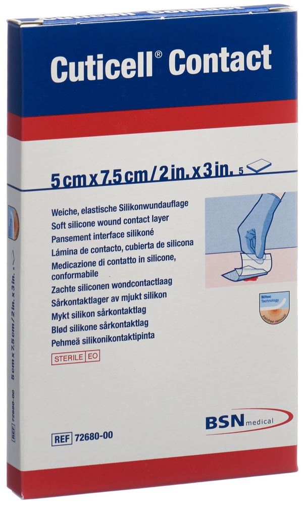 Cuticell Contact Silikonwundauflage 5×7.5cm 5 Stk