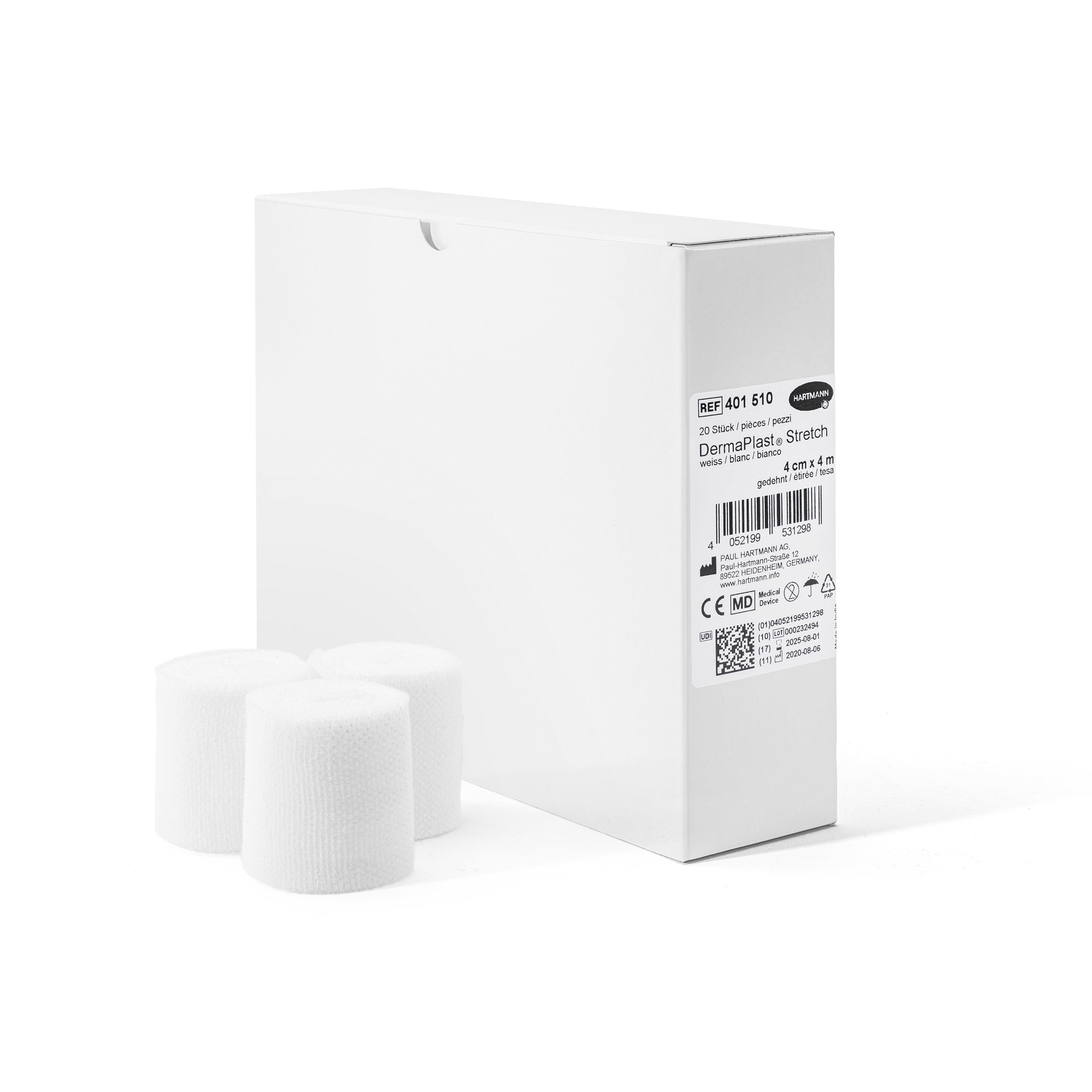 DermaPlast Stretch elatische Gazebinde 4cmx4m weiss 20 Stk