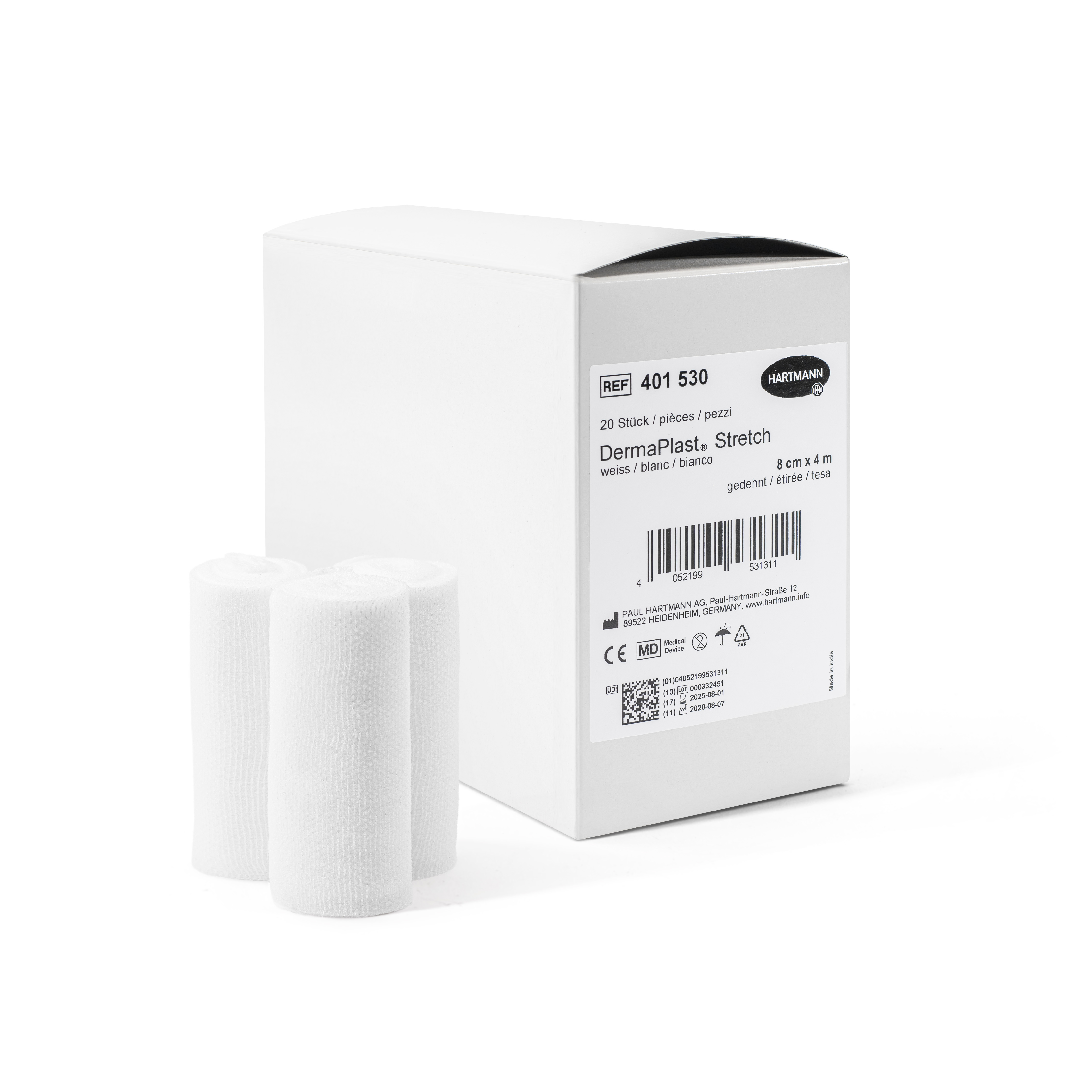 DermaPlast Stretch elatische Gazebinde 8cmx4m weiss 20 Stk