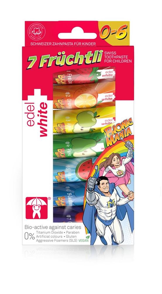 Edelwhite 7 Früchtli Kinderzahnpasta 1000ppm 7 Tb 9.4 ml