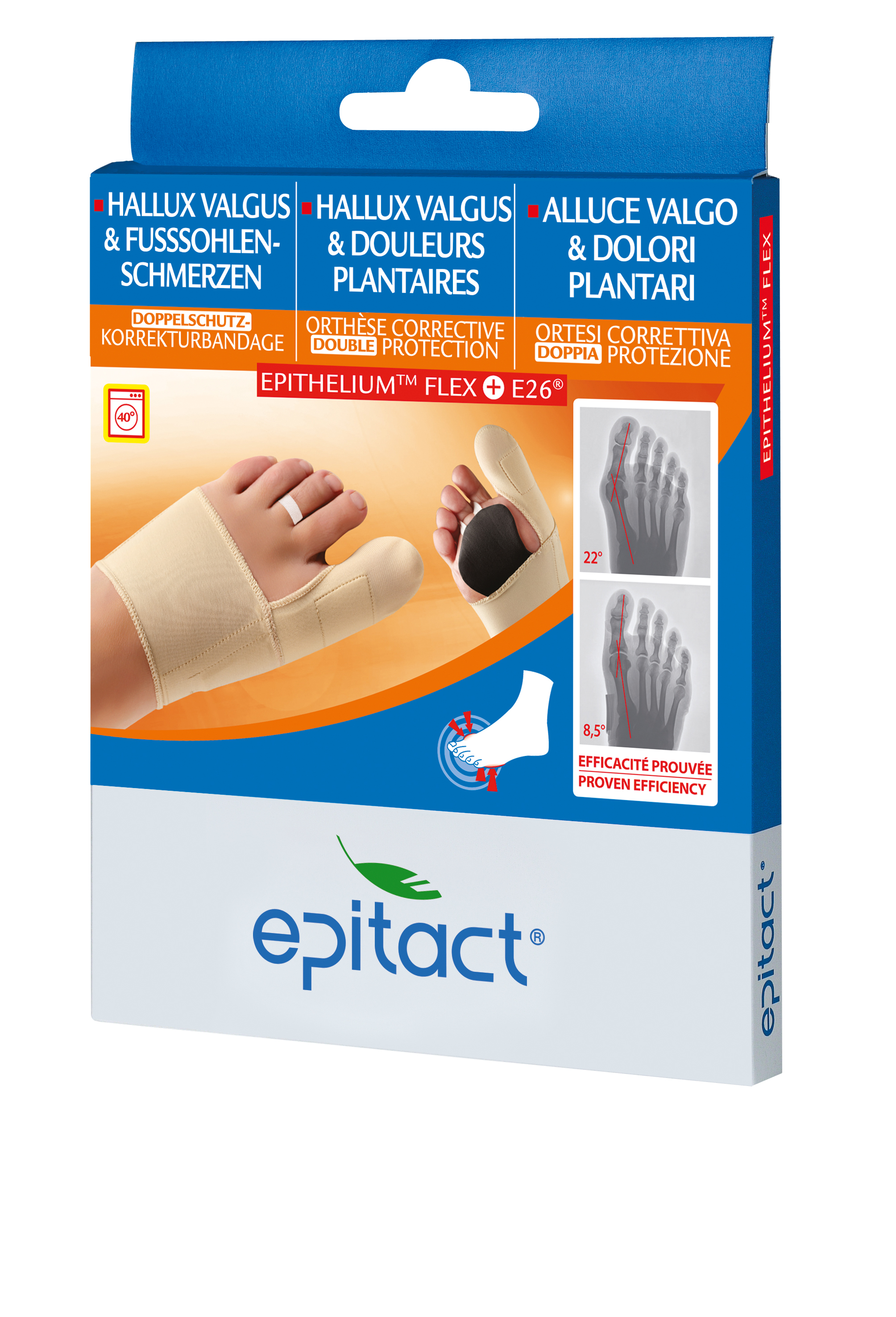 Epitact flexible Doppelschutz Korrekturbandage Hallux valgus TAG S 20-21.5cm links