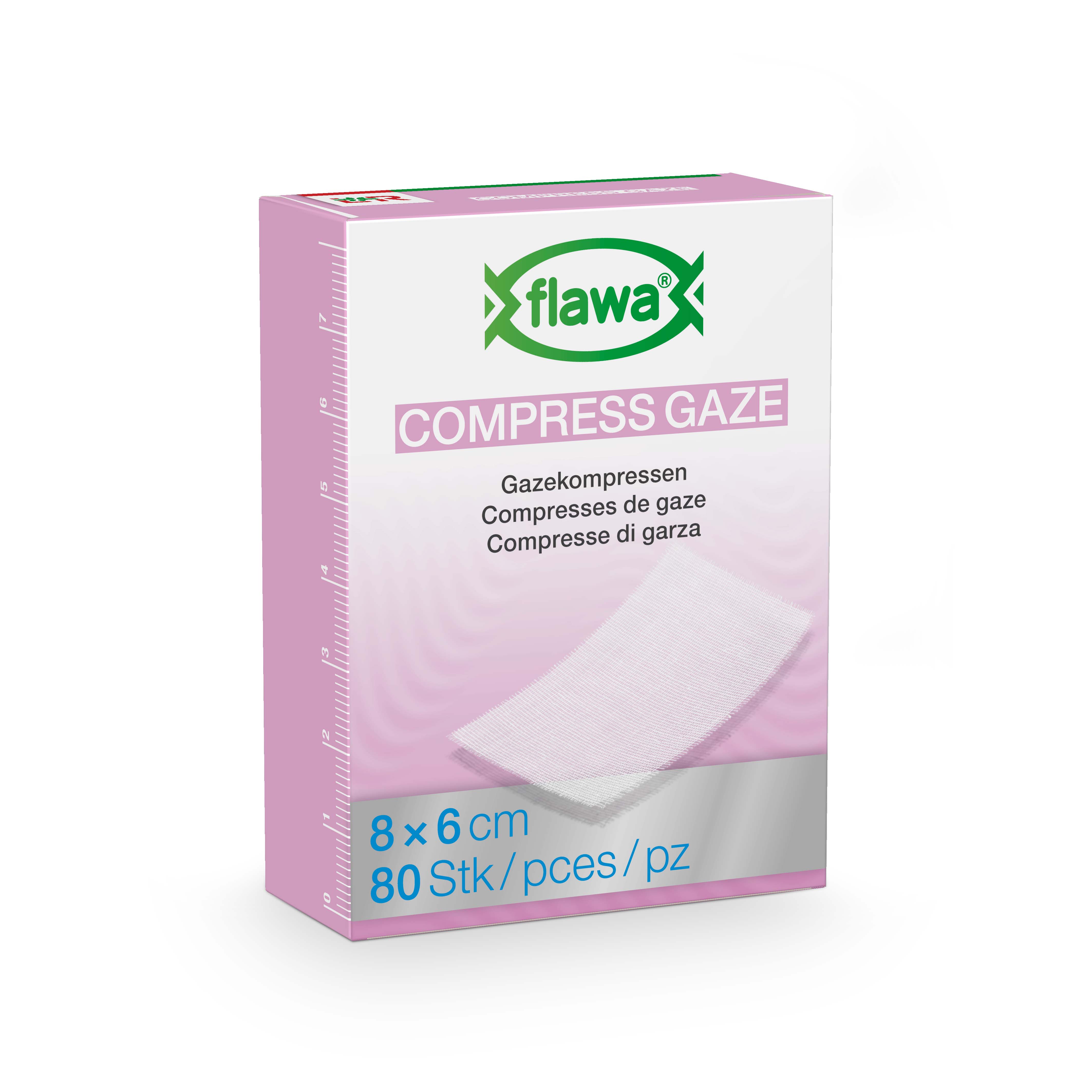 Flawa Gazekompressen geschnitten 6x8cm keimreduzierend behandelt 80 Stk
