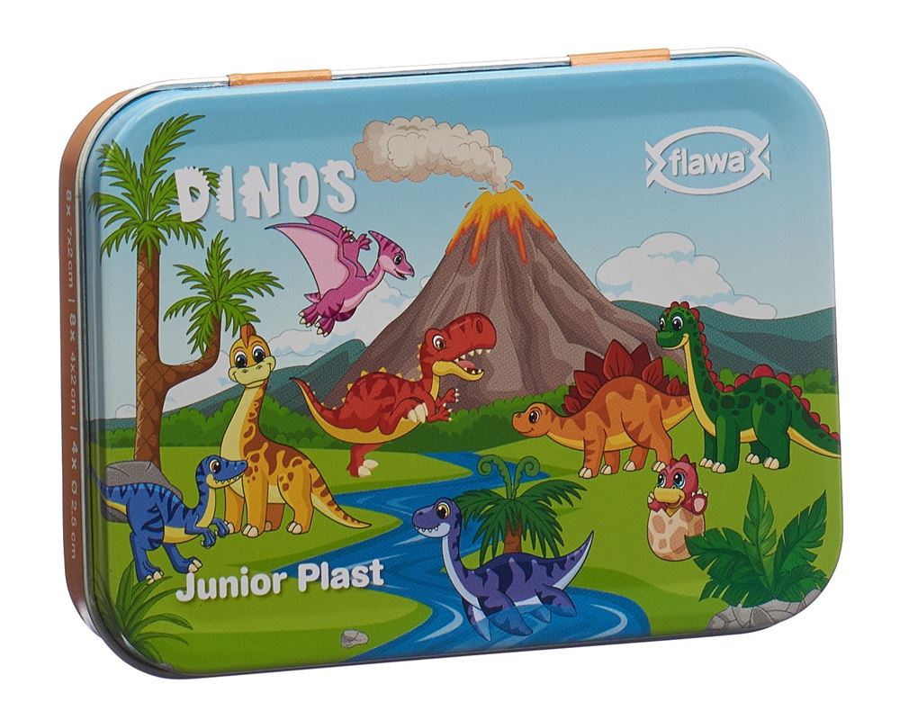 Flawa Junior Plast Strips Dinos Tin Box 20 Stk
