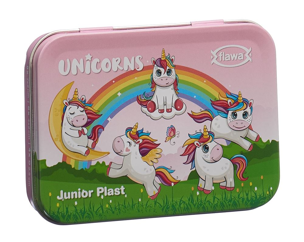 Flawa Junior Plast Strips Unicorns Tin Box 20 Stk