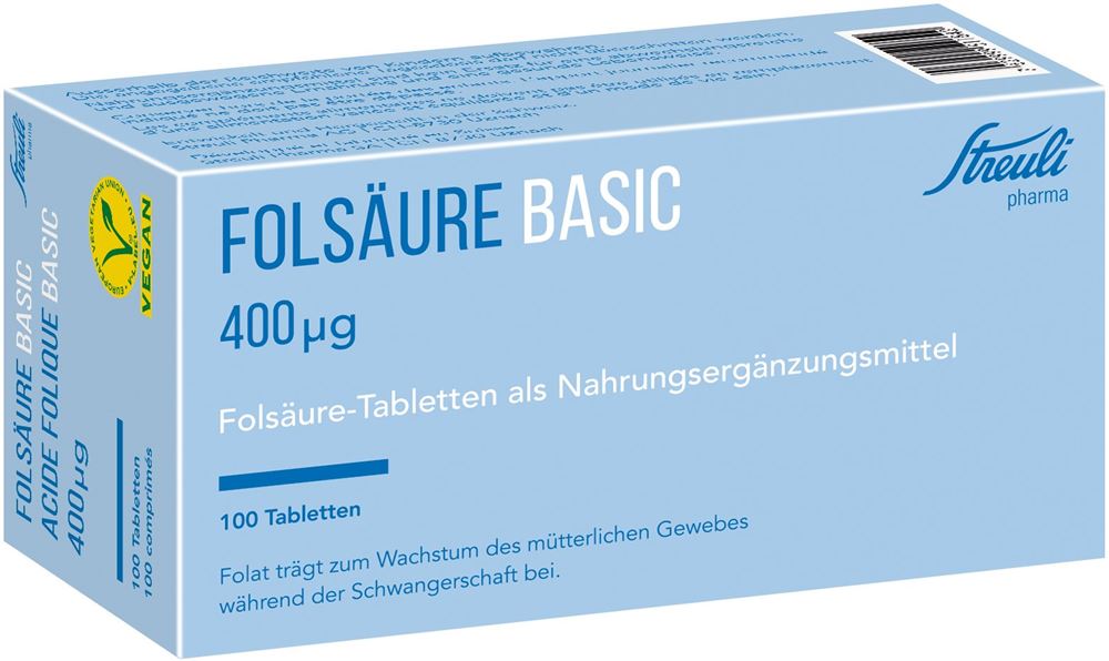 Folsäure Streuli Basic Tabl 400 mcg 100 Stk