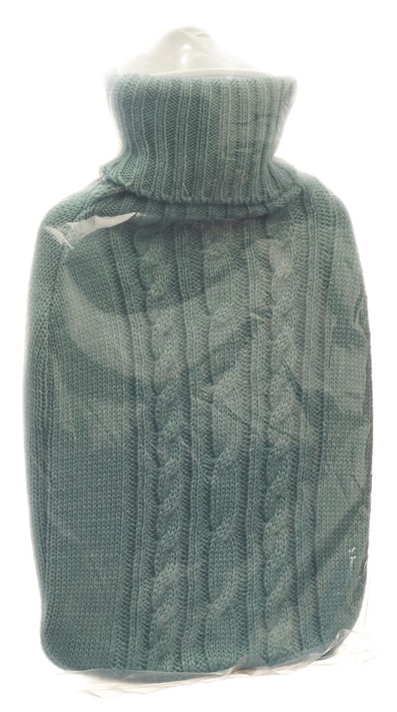 Frosch Wärmflasche PVC 1.8l Strickbezug pastellblau