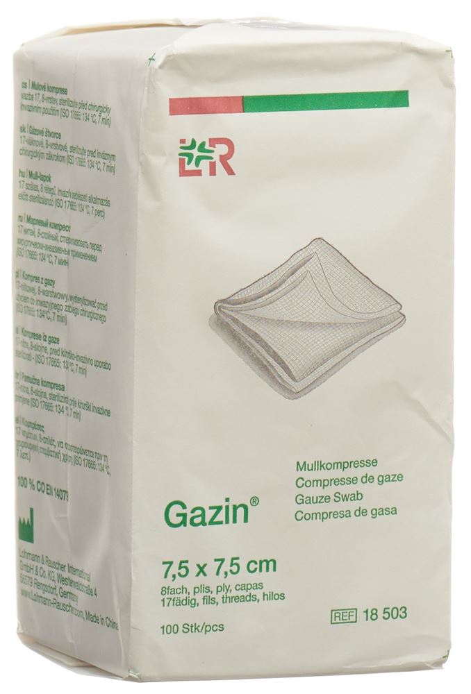 Gazin Mullkompressen 7.5x7.5cm 8-fach unsteril 100 Stk