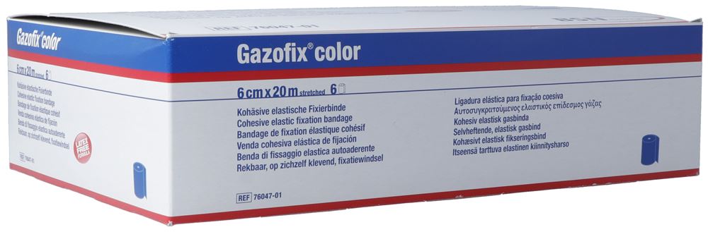 Gazofix kohäsive Fixierbinde 6cmx20m blau latexfrei 6 Stk