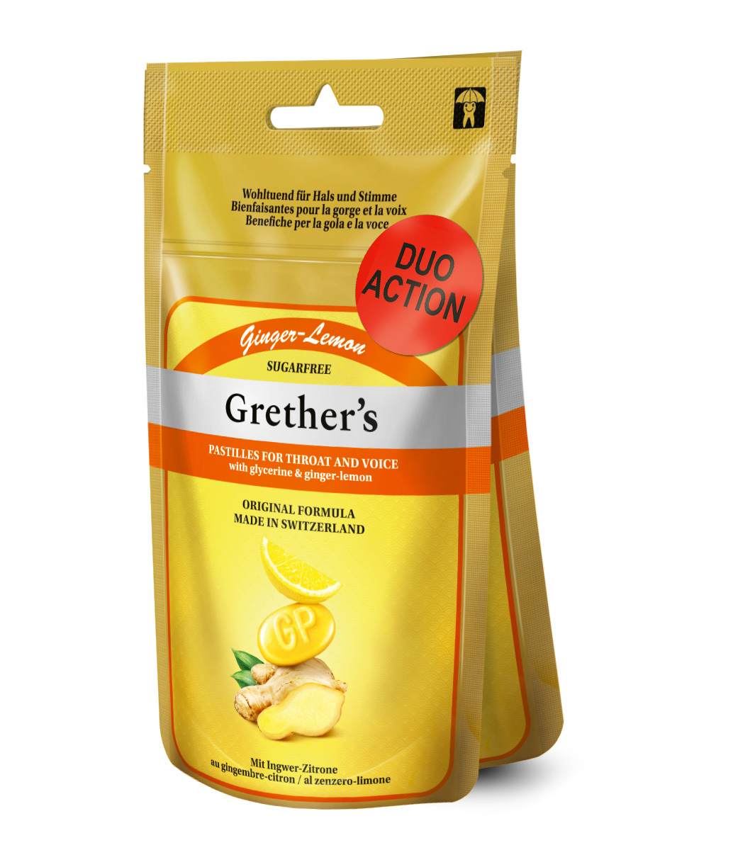 Grethers Ginger Lemon Pastillen ohne Zucker DUO 2 Btl 110 g