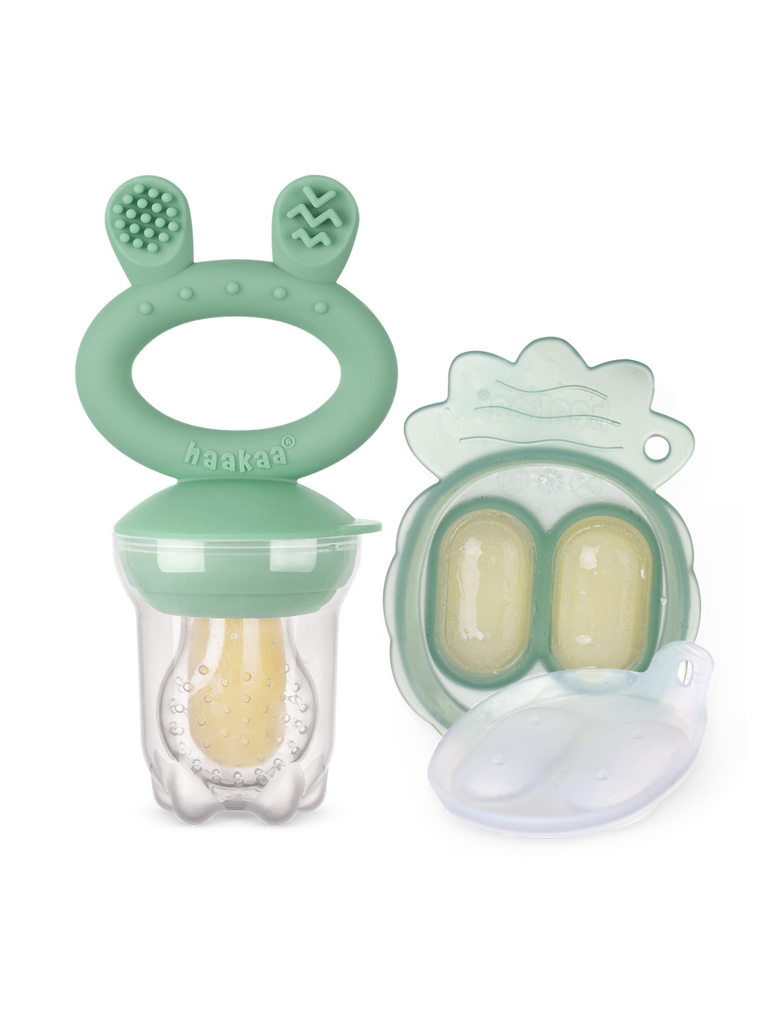 haakaa Freeze-N-Feed Fruchtsauger und Eiswürfelform Set Mini erbsengrün 2 Stk