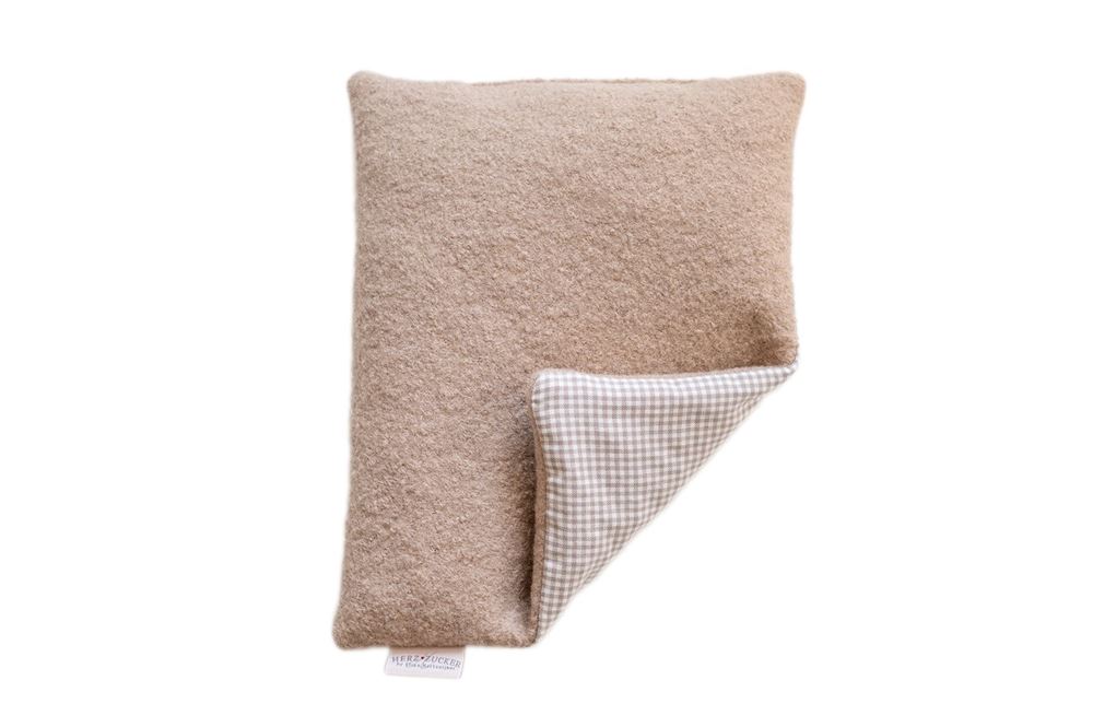 Herzzucker Kirschkernkissen 26x21cm Karo/Wollwalk beige