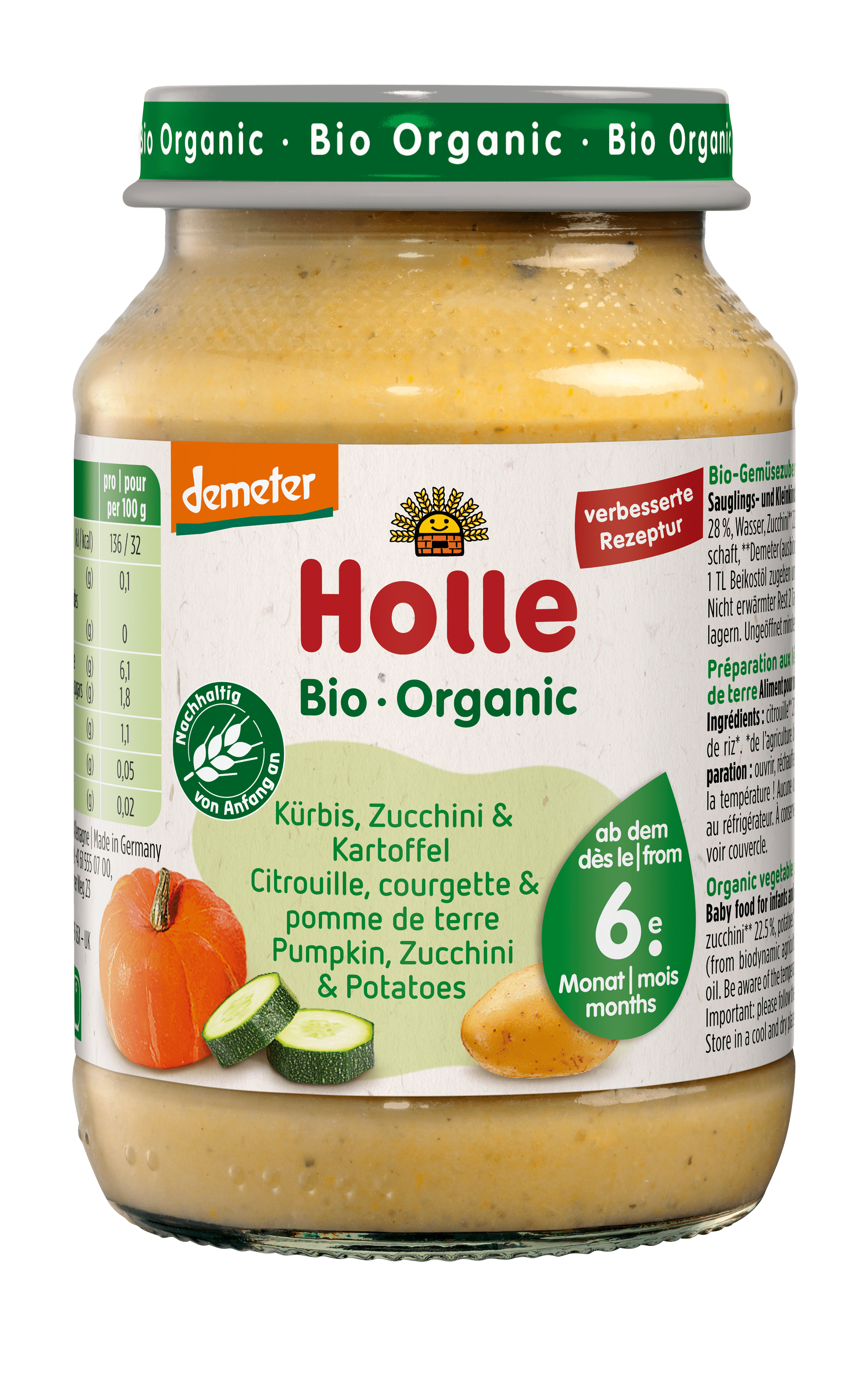 Holle Kürbis Zucchini & Kartoffel Glas 190 g