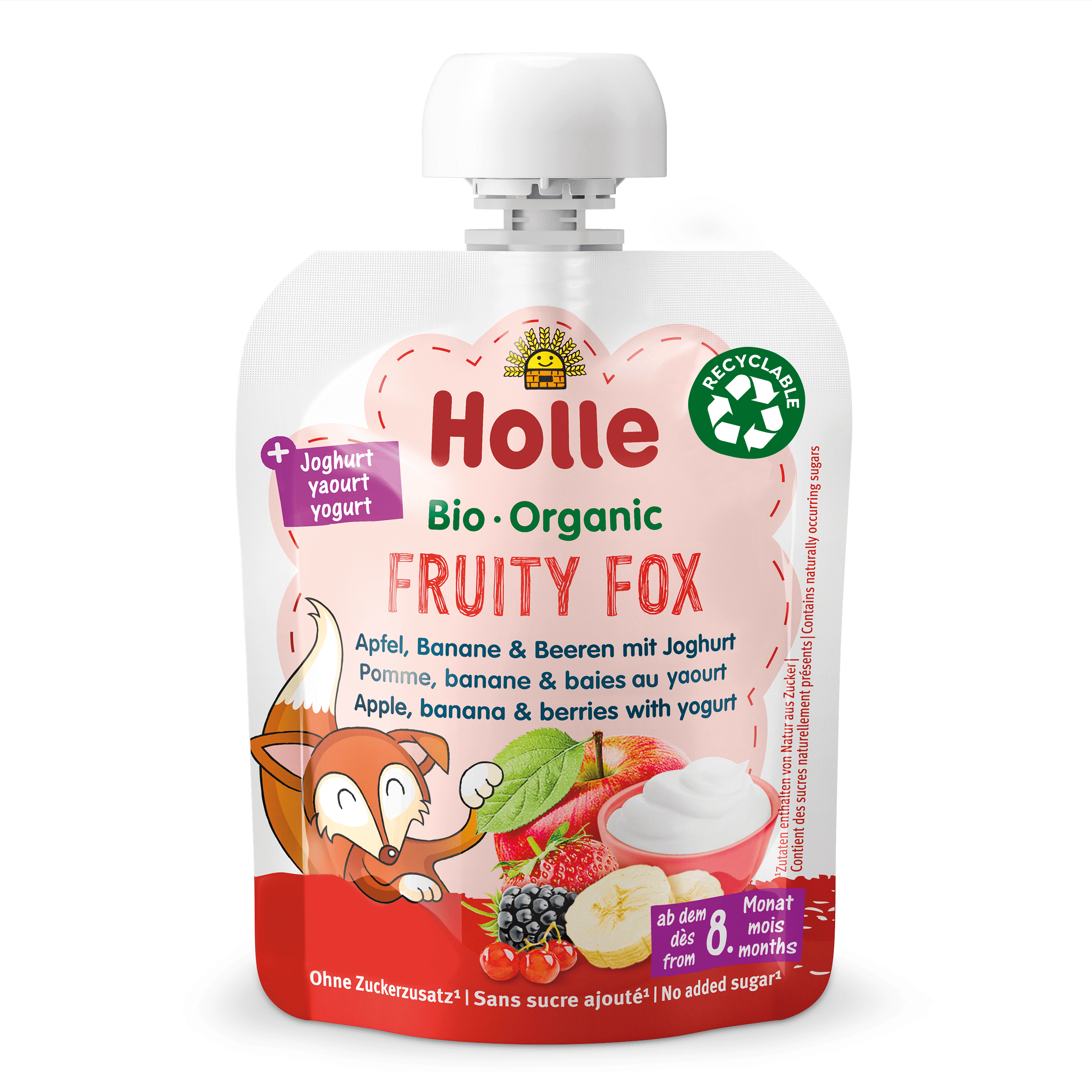 Holle Pouchy Fruity Fox Apfel Banane & Beeren mit Joghurt Btl 85 g
