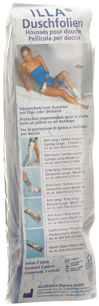 Illa Dusch Schutzfolie 110X40Cm Bein Beutel 5 Stück