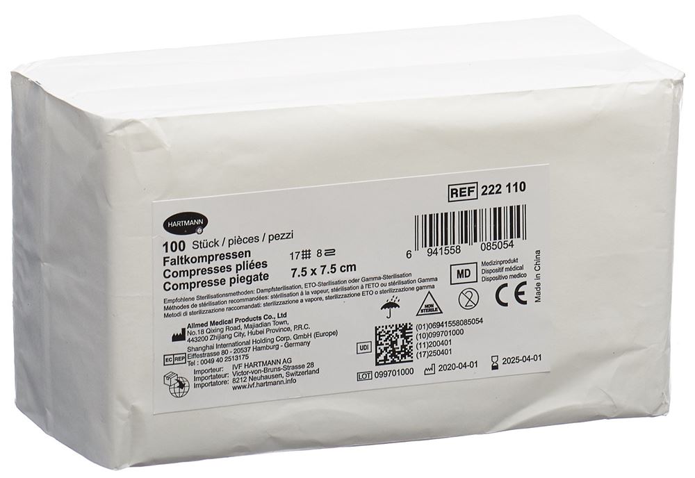 IVF Faltkompresse Typ 17 7.5x7.5cm 8 fach 100 Stk