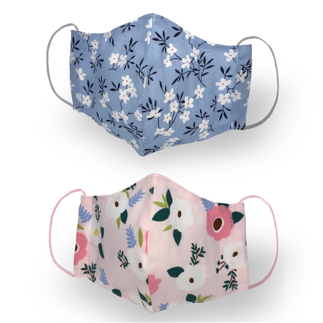 Kanguru Green Stoffmaske Blumenmuster Mädchen 2 Stk