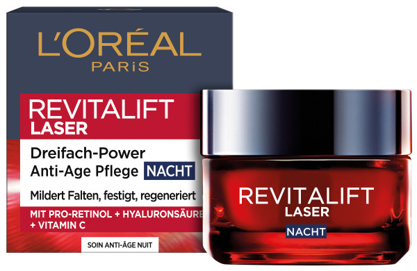 L’Oréal Paris Revitalift Laser X3 Dreifach-Power Anti-Age Nachtpflege mit Pro-Retinol + Hyaluronsäure + Vitamin C 50 ml