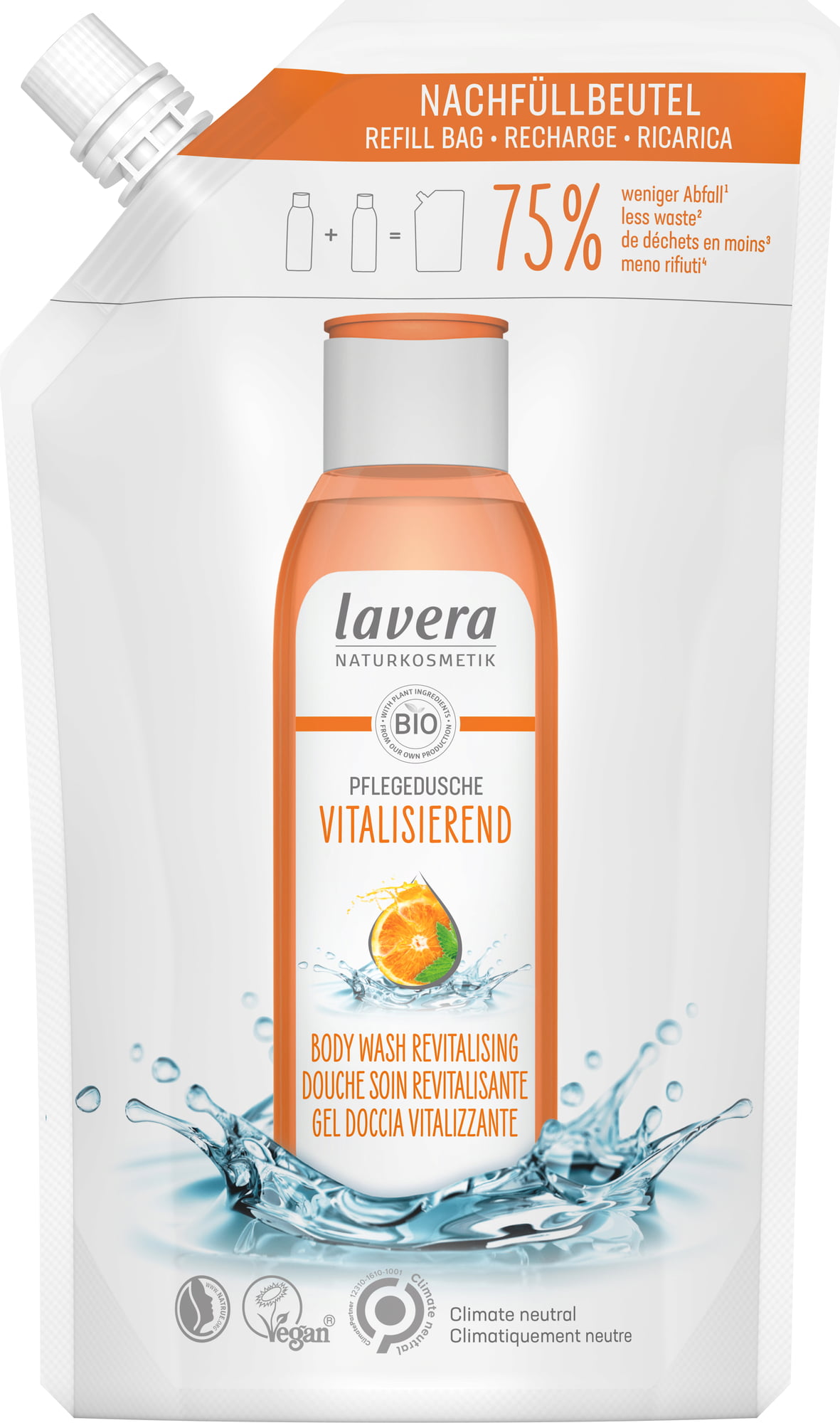 Lavera Pflegedusche Vitalisierend Bio Orange & Bio Minze Nachfüllbeutel Btl 500 ml