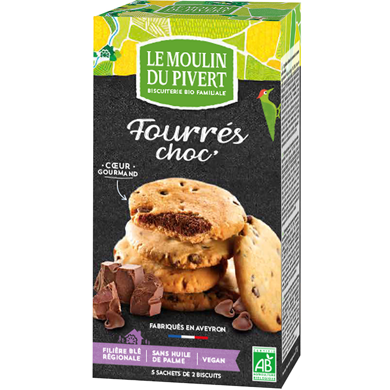 Le moulin du Pivert Cookies Fourrés Choc Ds 175 g