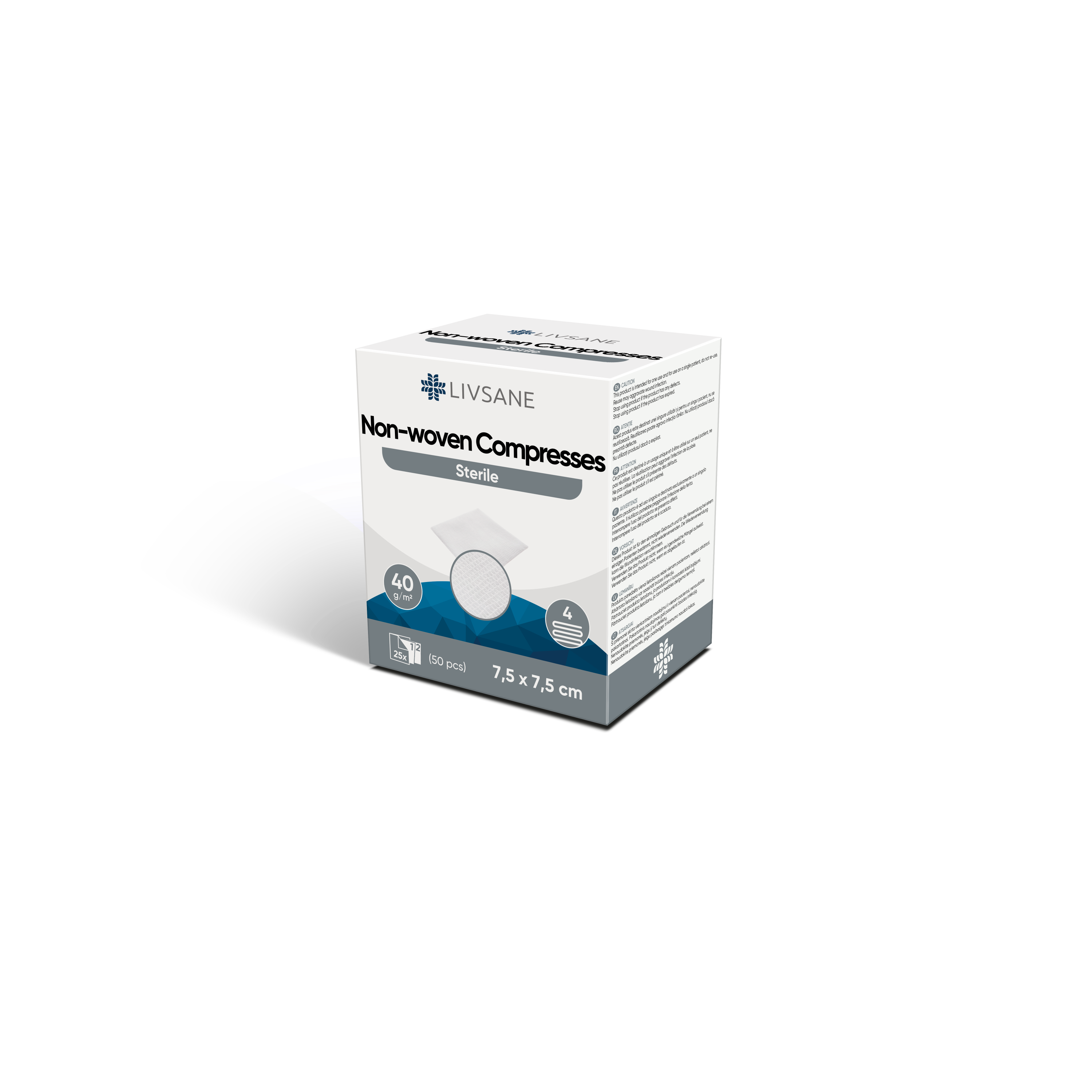 Livsane Vliesskompressen 7.5×7.5cm steril 2 x 25 Stk