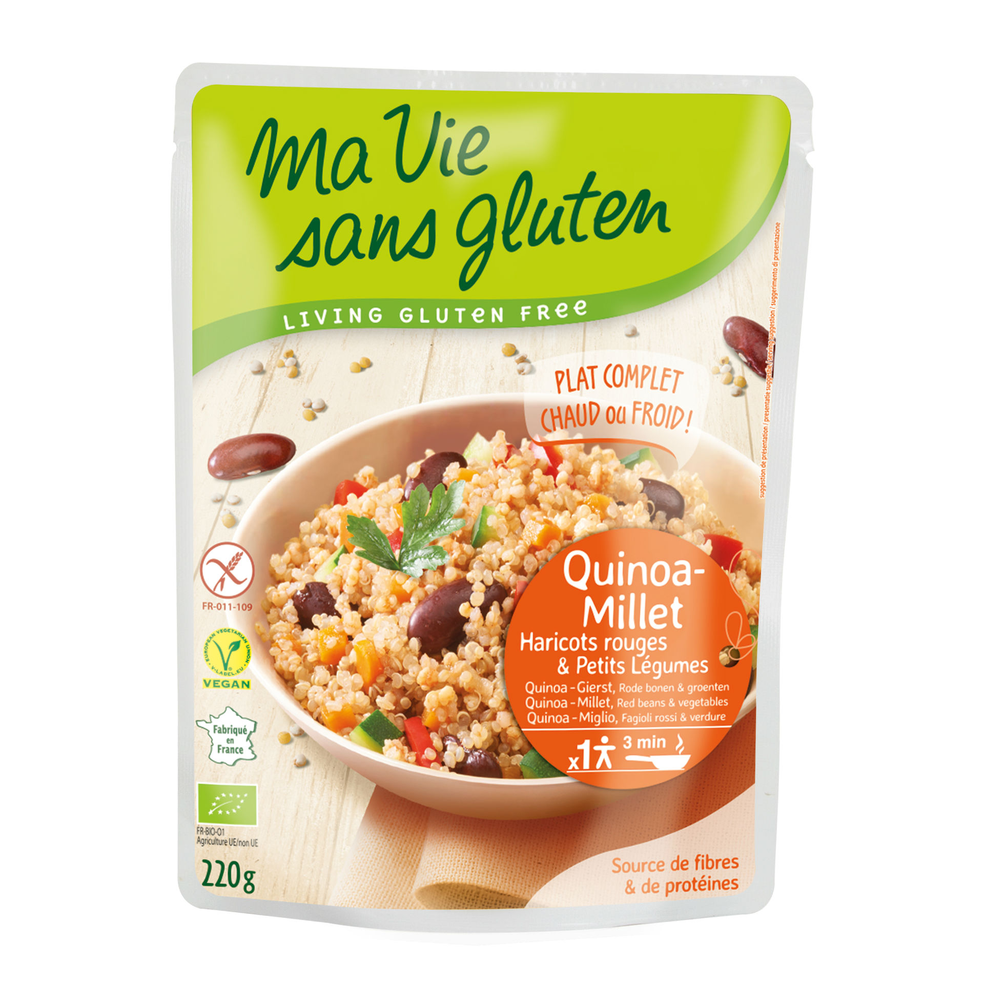 ma vie sans Gluten Fertiggericht Quinoa Hirse mit roten Bohnen & Gemüse Btl 220 g
