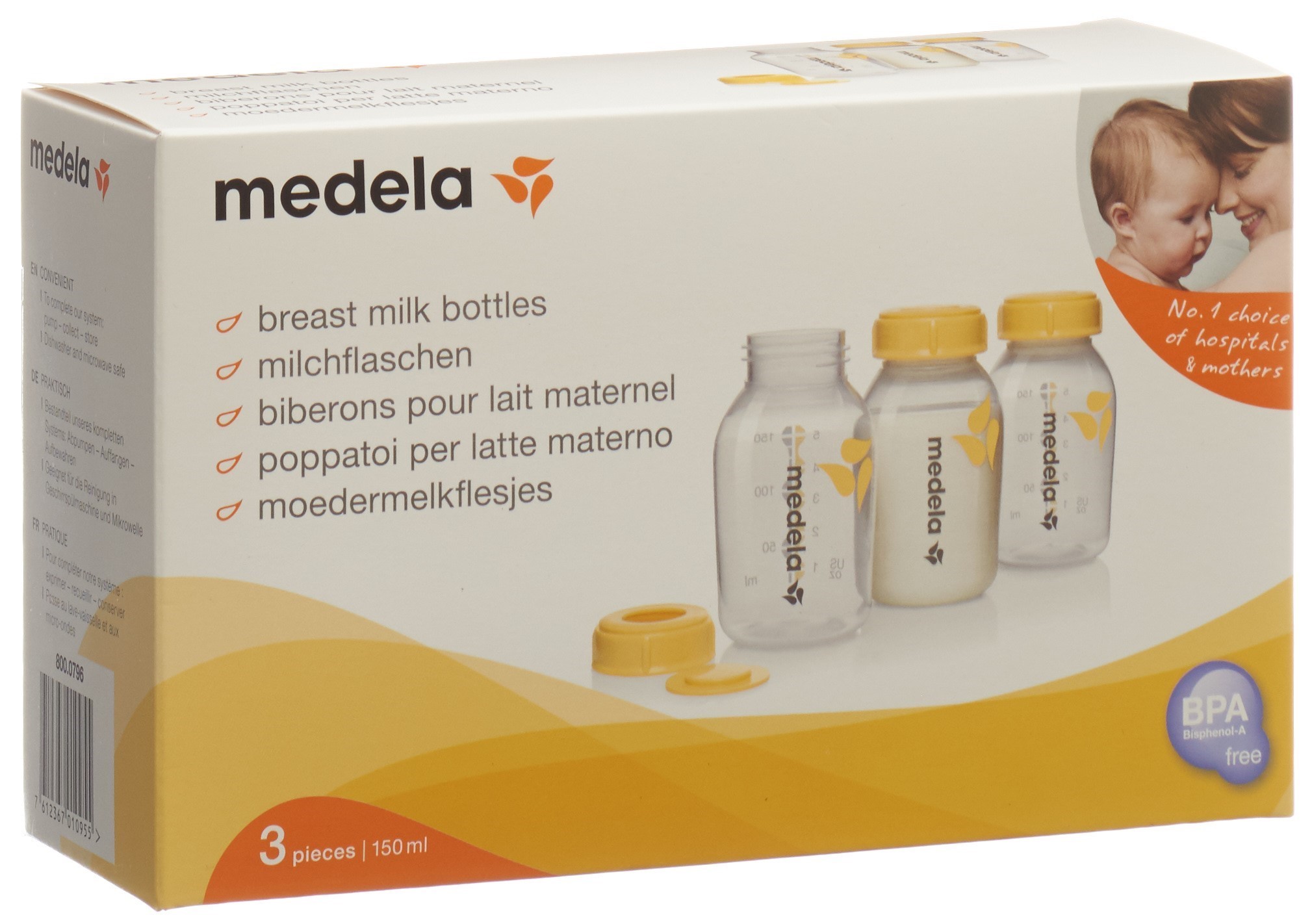 Medela Milchflasche 150ml inklusiv Deckel mit Einlage 3 Stk