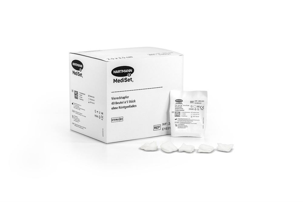 MediSet Vierecktupfer 2.5x2.5cm steril 40 Btl 5 Stk
