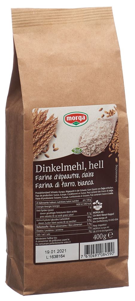 Morga Dinkelmehl Hell Bio Beutel 400 G