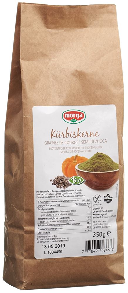 Morga Kürbiskernprotein Pulver Roh Glutenfrei Bio Beutel 350 G