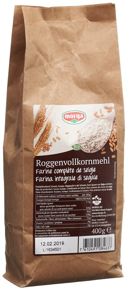 Morga Roggenvollkornmehl Bio Beutel 400 G