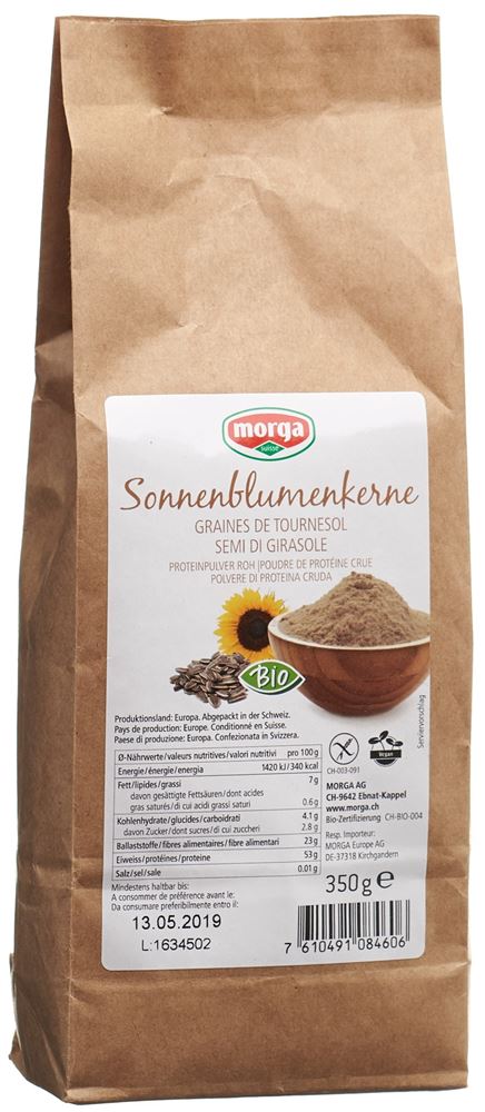 Morga Sonnenblumenkernprotein Pulver Roh Glutenfrei Bio Beutel 350 G