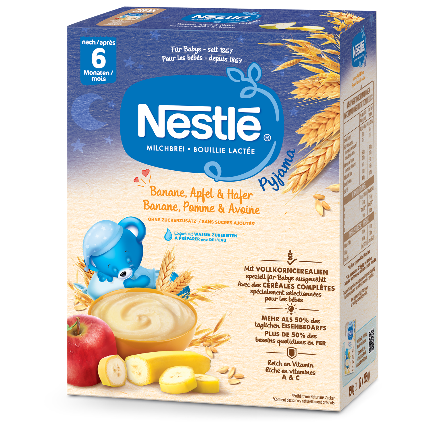 Nestlé Milchbrei Pyjama Banane Apfel & Hafer 6 Monate 450 g