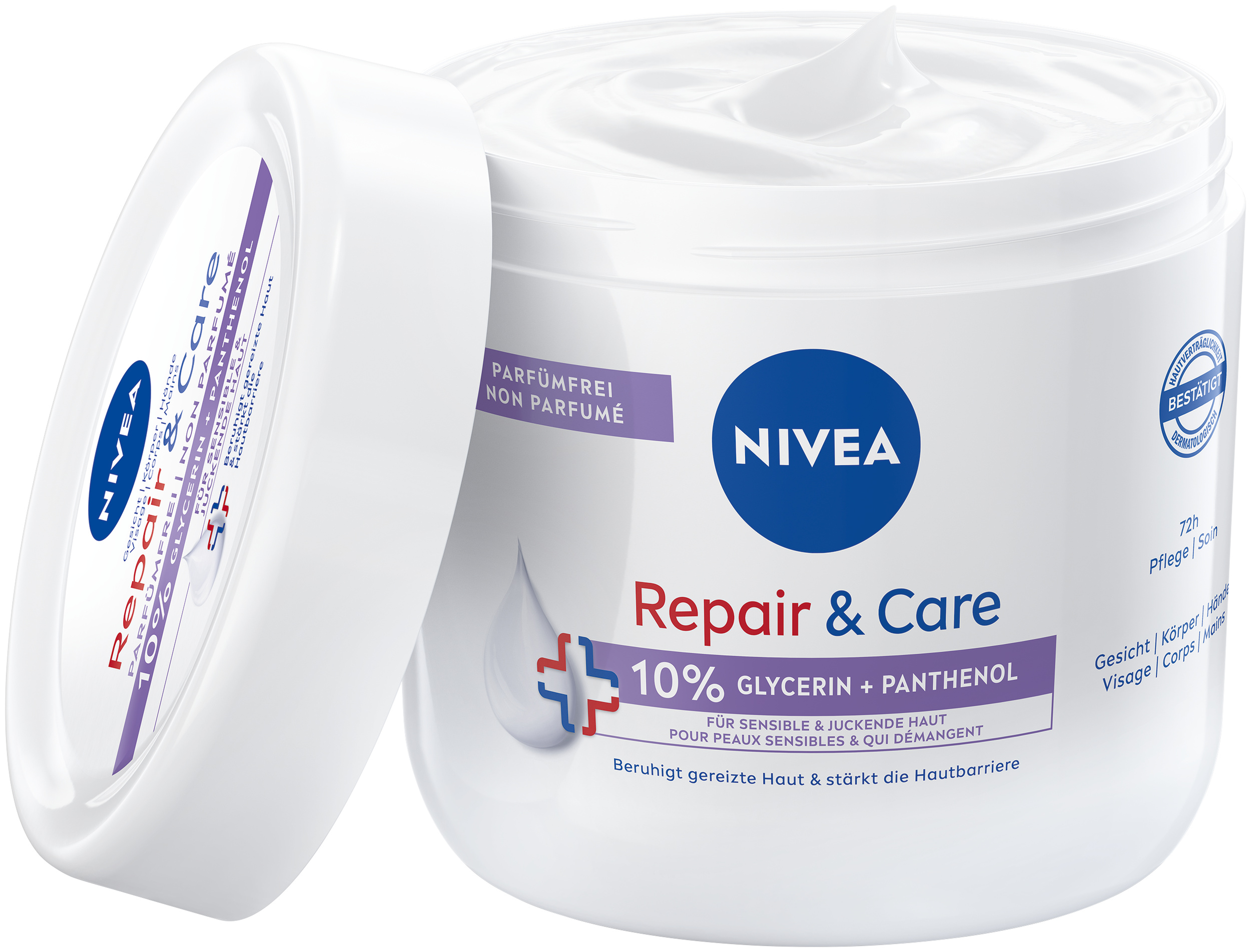Nivea Creme Gesicht Körper Hände Repair & Care ohne Parfum Topf 400 ml