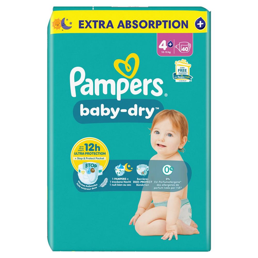 Pampers Baby Dry Gr4+ 10-15kg Maxi Plus Vorteilspack 40 Stk