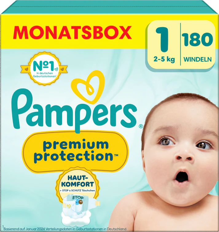 Pampers Premium Protection New Baby Gr1 2-5kg Newborn Halbmonats Box 180 Stk