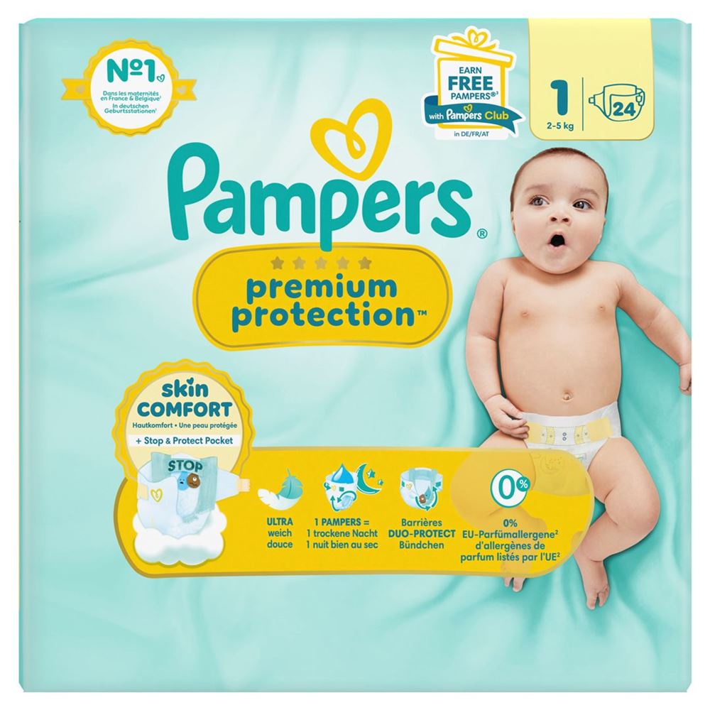 Pampers Premium Protection New Baby Gr1 2-5kg Newborn Single Pack 24 Stk
