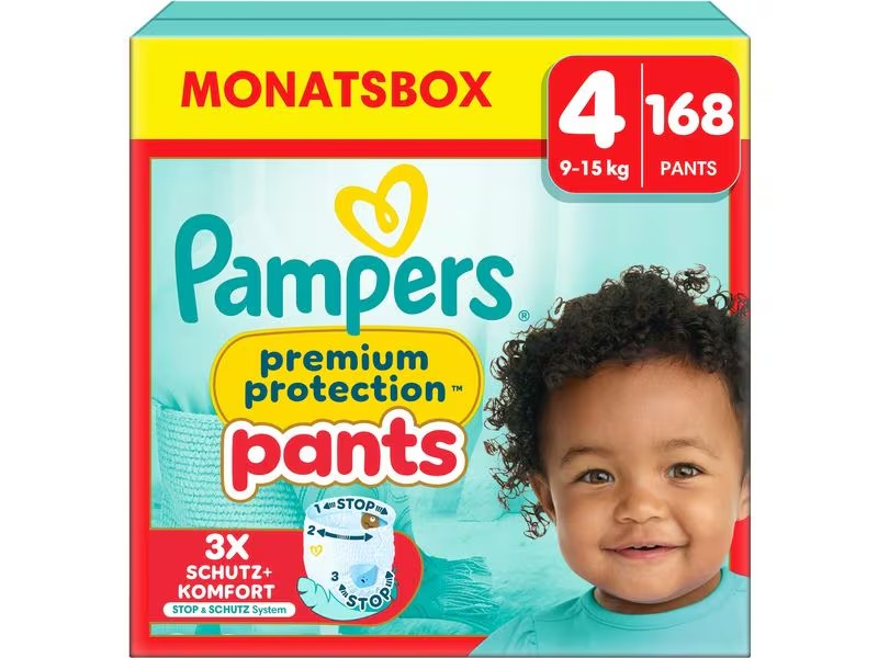 Pampers Premium Protection Pants Gr4 9-15kg Maxi Monats Box 168 Stk