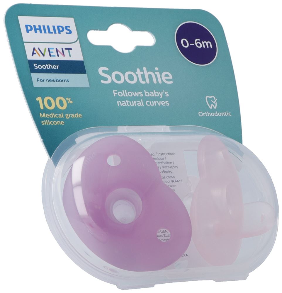 Philips Avent Curved Soothie Pink 0-6m inklusiv Stericase 2 Stk