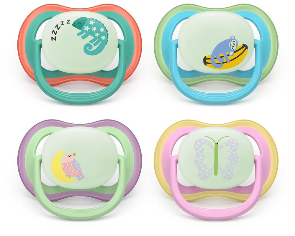 Philips Avent Schnuller Ultra Air Night 6-18 Monate Chamäleon/Affe/Vogel/Schmetterling Mixed Pack 2 Stk