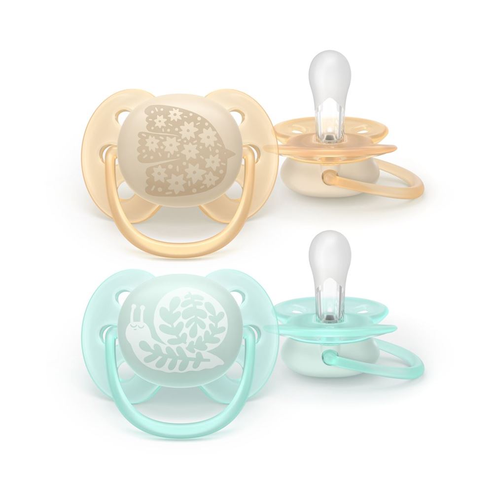 Philips Avent Schnuller Ultra Soft 0-6 Monate Forest Friends beige + Muster/hellblau + Muster 2 Stk